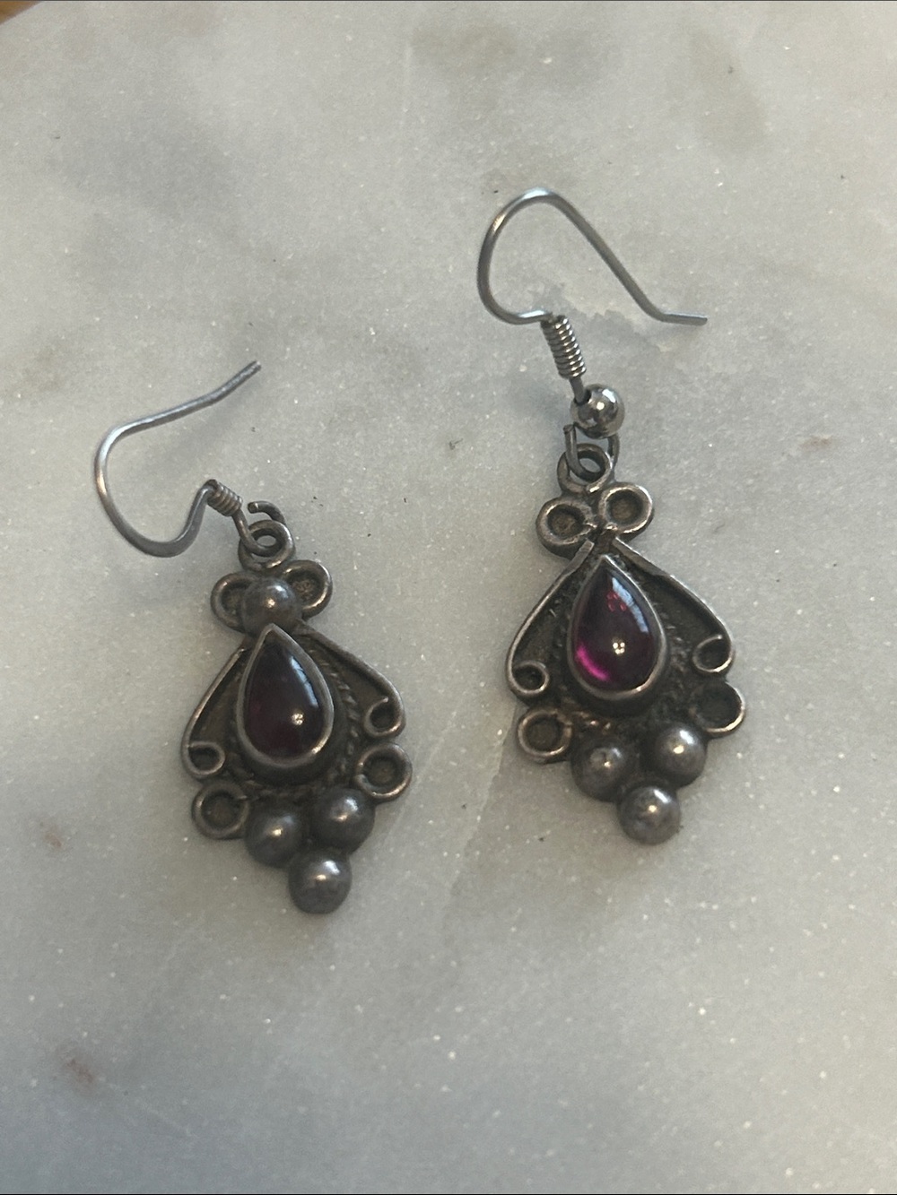Silver (925) Teardrop Earrings with Deep Purple Amethyst Stones